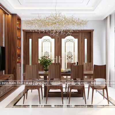 Phòng ăn và bếp gỗ óc chó đẹp